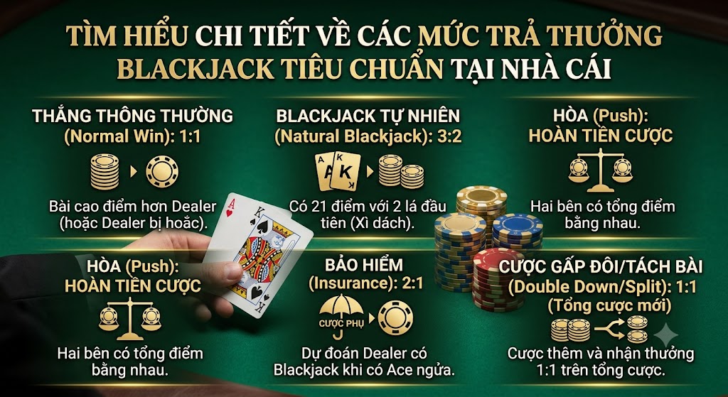 các mức trả thưởng blackjack tiêu chuẩn